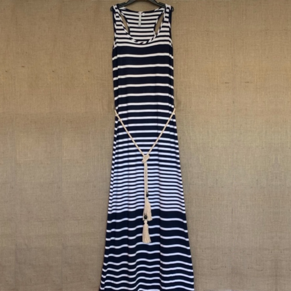 MICHAEL STARS Maxi Dress Navy Blue White Stripes S